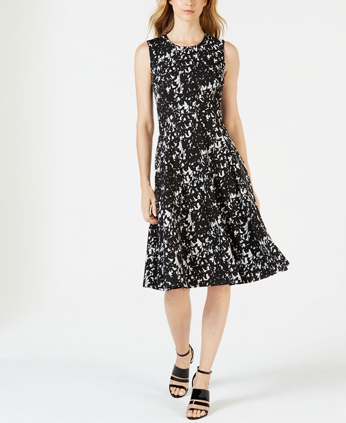 Calvin Klein Printed Fit & Flare Dress - Macy's