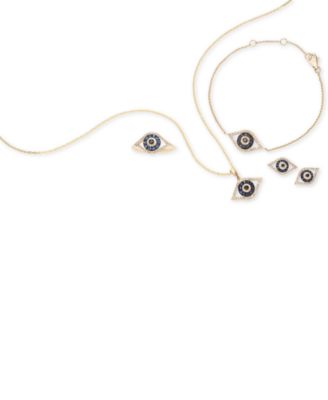 EFFY&reg; Sapphire (1/4 ct. t.w.) and Black and White Diamond (1/8 ct. t.w.) Evil Eye Pendant in 14k Gold
