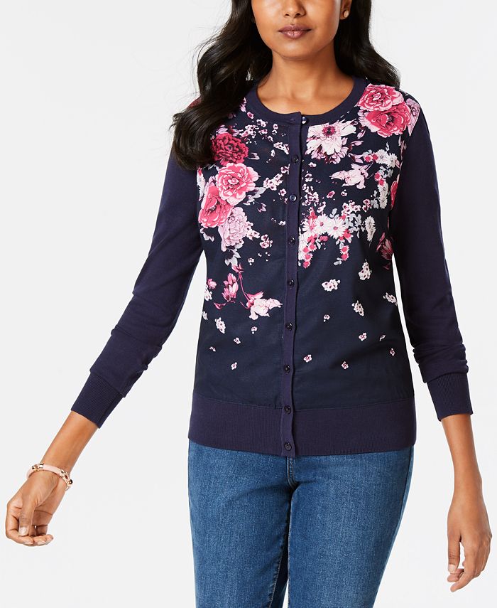Charter Club Floral-Print Cardigan, Created for Macy's - Macy's