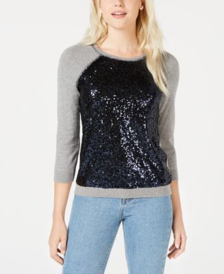 Maison Jules Sequin-Embellished Baseball Sweater, Created for Macy's ...
