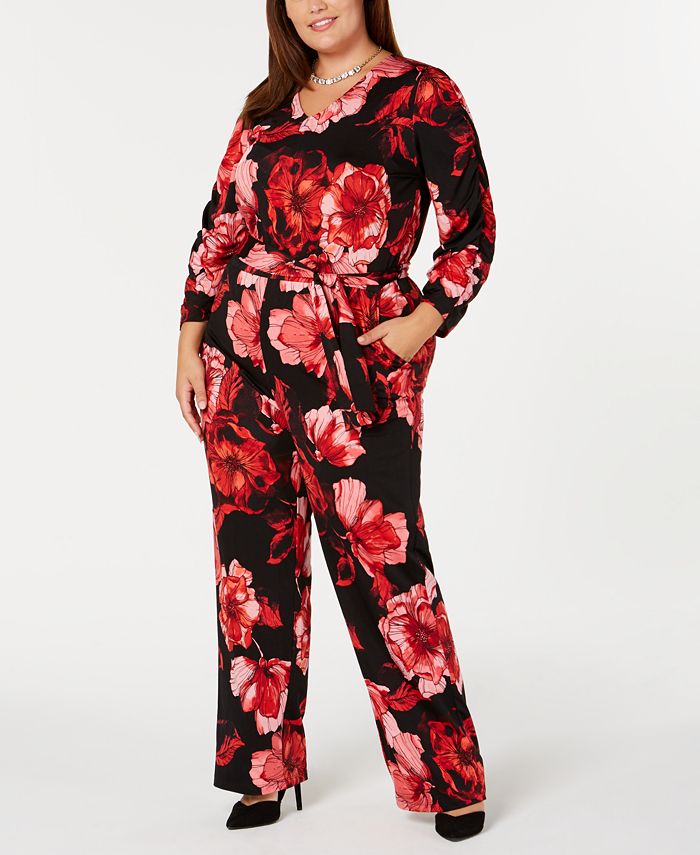 NY Collection Plus & Petite Plus Size Floral-Print Jumpsuit - Macy's