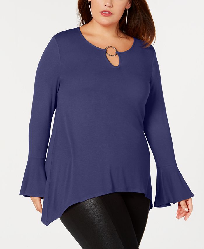 NY Collection Plus Size Keyhole Bell-Sleeve Top & Reviews - Tops - Plus ...