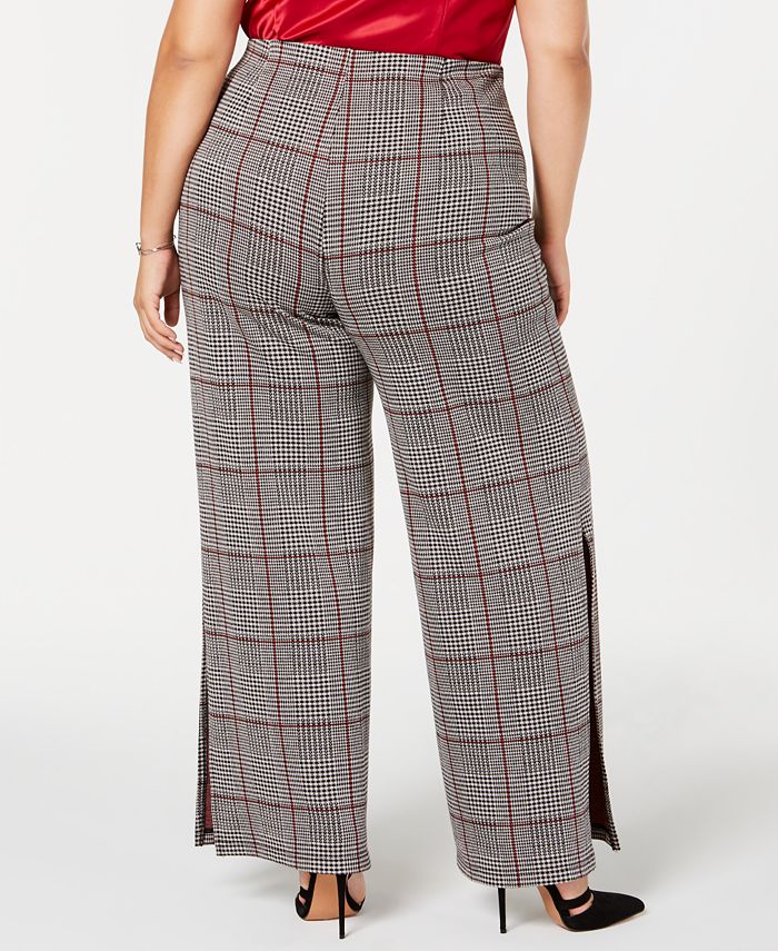 NY Collection Plus Size Jacquard Plaid Split-Hem Pants - Macy's