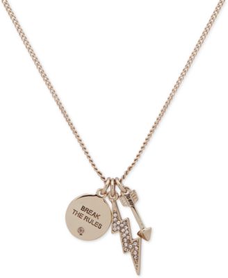 DKNY - Gold-Tone Triple Charm Crystal "Break the Rules" Pendant Necklace, 16" + 3" extender