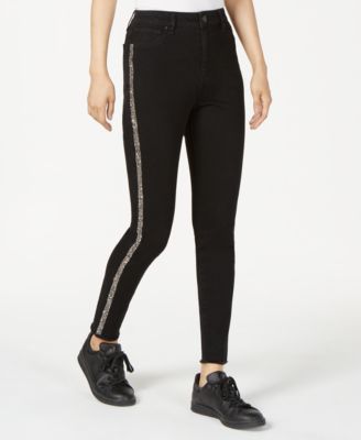 black trousers with glitter stripe