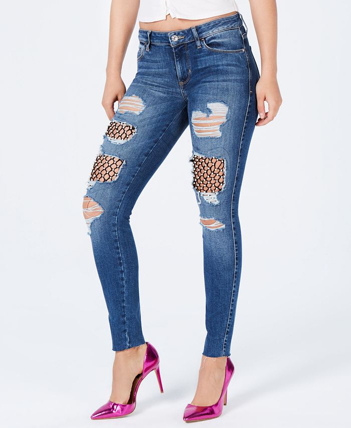 GUESS Ripped Mesh-Inset Jeans & Reviews - Jeans - Juniors - Macy's