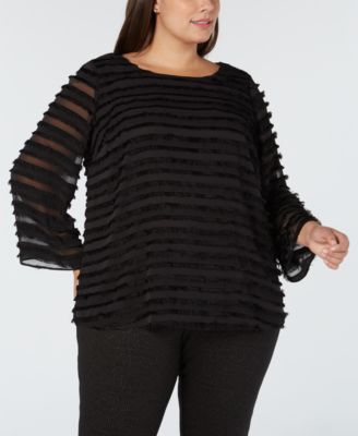 Alfani - Plus Size Fringe-Stripe Top