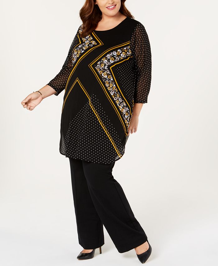 Alfani Plus Size Printed Mesh Tunic, Created for Macy's Macy's