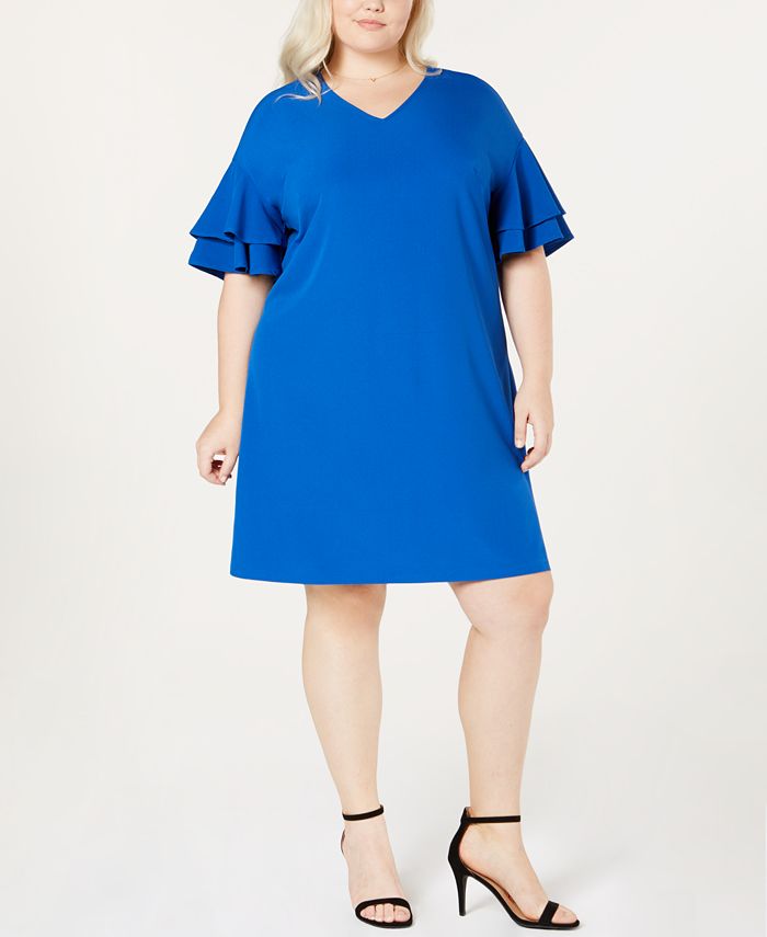 ECI Plus Size Ruffle-Sleeve A-Line Dress - Macy's