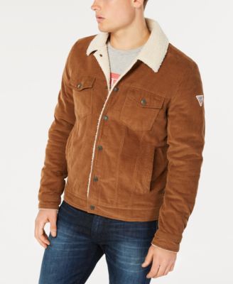 guess men's corduroy jacket with sherpa collar