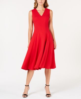 calvin klein red fit and flare dress