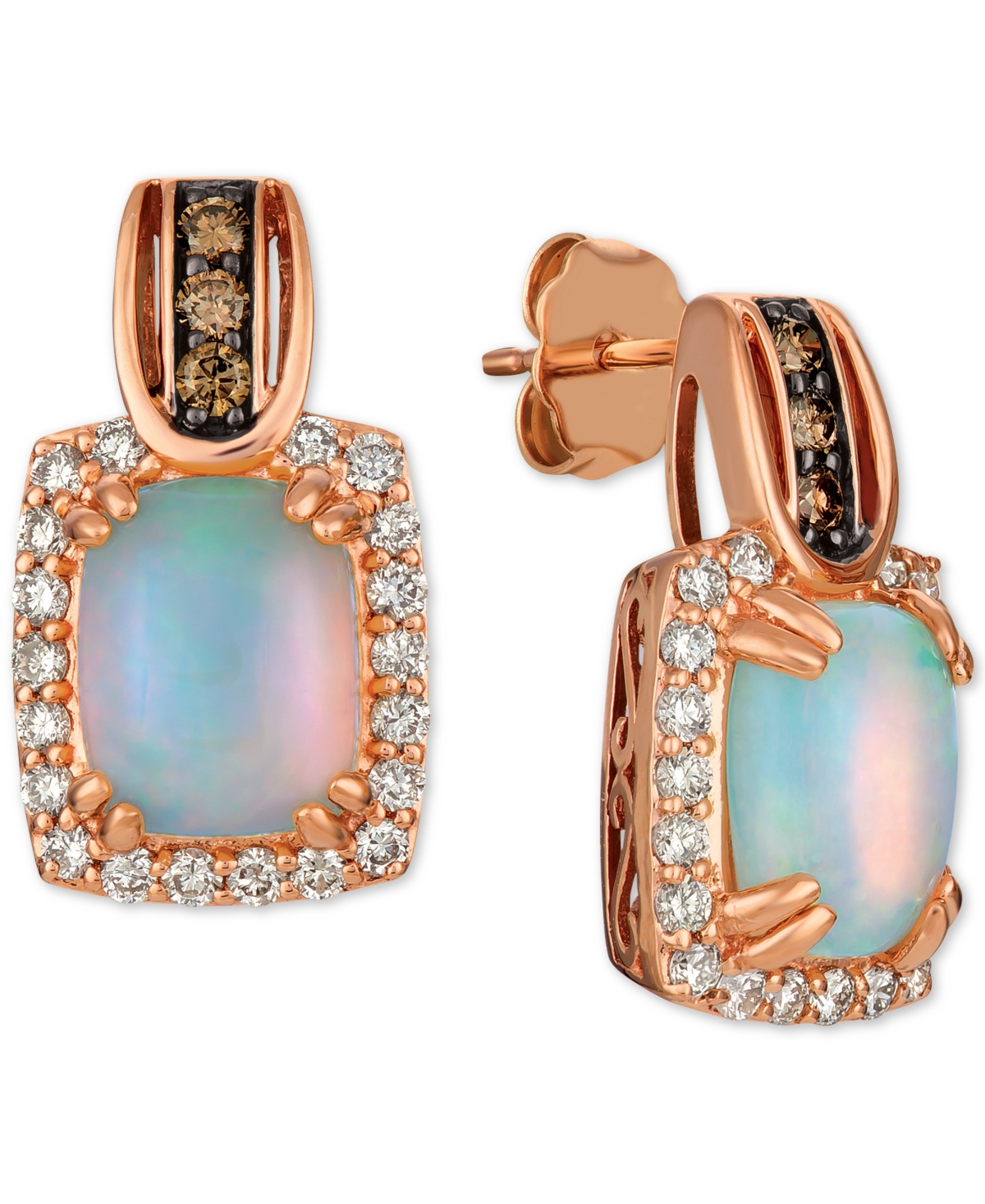 Opal (1-3/4 ct. t.w.) & Diamond (5/8 ct. t.w.) Drop Earrings in 14k Rose Gold - Opal
