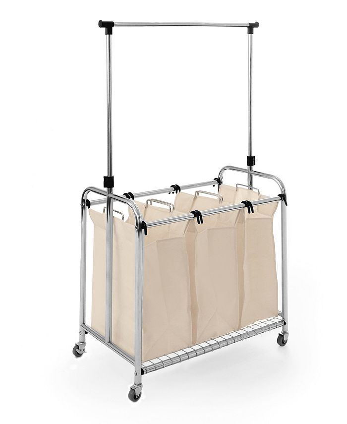 Seville Classics Mobile 3Bag HeavyDuty Laundry Hamper Sorter Cart