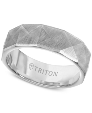 image of Triton Faceted Pyramid Wedding Band in White Tungsten