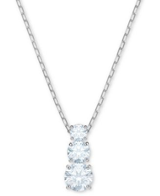Swarovski Silver-Tone Triple-Crystal Pendant Necklace, 14-4/5