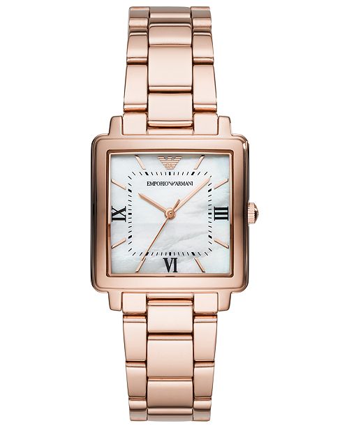 Emporio Armani Women S Rose Gold Tone Stainless Steel Bracelet Watch 30x30mm Reviews All Fine Jewelry Jewelry Watches Macy S