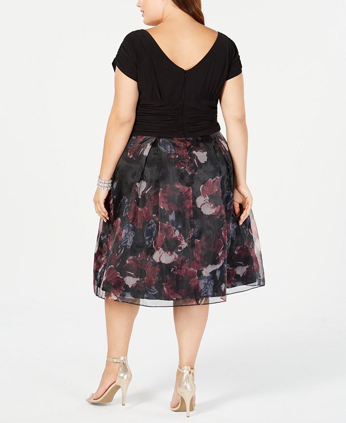 SL Fashions Plus Size Ruched Floral Organza Dress - Macy's