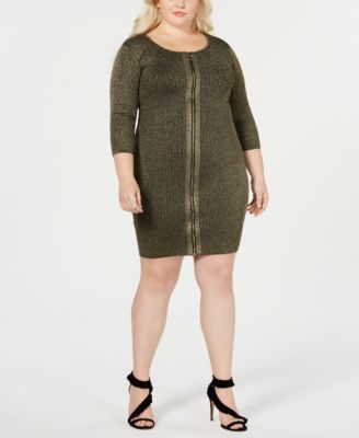 Say What? - Trendy Plus Size Zipper Front Sweater Dress