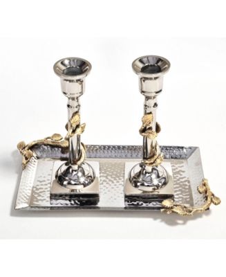 Classic Touch Leaf Candle Holders and Tray- S/3 - Macy's