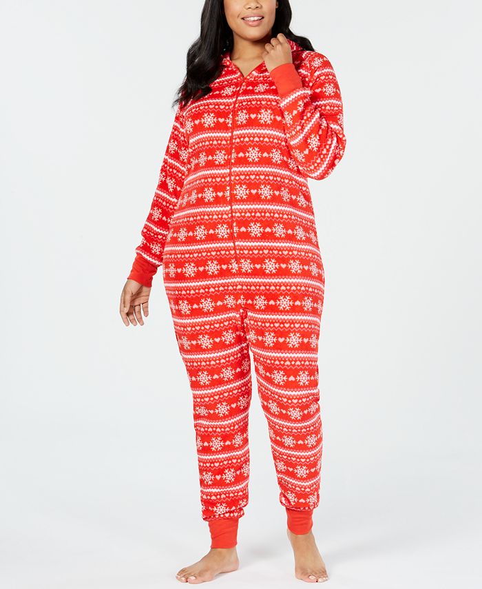 Jenni Plus Size Printed Hooded One-Piece Pajama, Created for Macy's ...