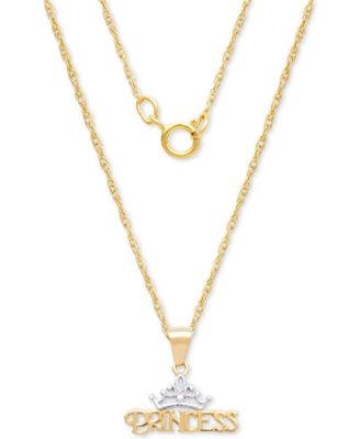 Children's Princess Tiara 15" Pendant Necklace in 14k Gold