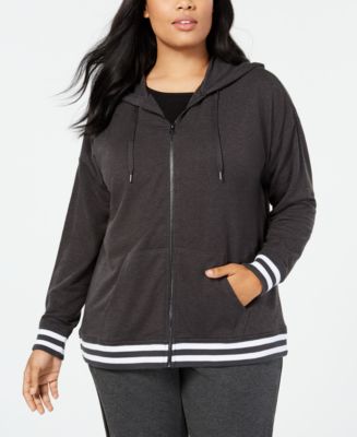 Ideology Plus Size Varsity-Stripe Zip Hoodie, Created for Macy's ...
