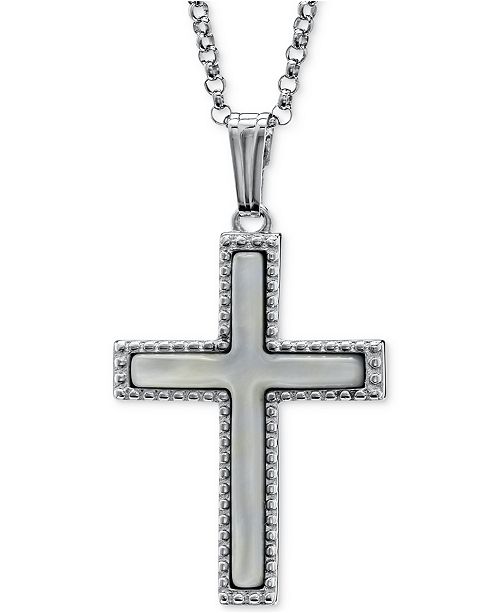 Macy's MotherofPearl Beaded Cross 18" Pendant Necklace in Sterling