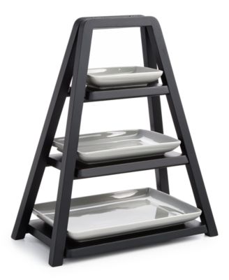 Hotel Collection - Modern Wood 3-Tier Server with Porcelain Plates