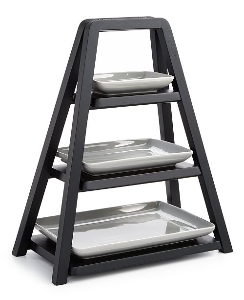 Hotel Collection Modern Wood 3 Tier Server With Porcelain Plates