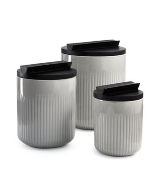 Hotel Collection - Modern Porcelain Canister Set with Black Wood Lids