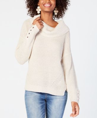 American Rag - Juniors' Lace-Up Cowl-Neck Sweater