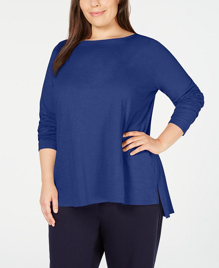 Eileen Fisher Plus Size Organic Cotton Boatneck Top - Macy's