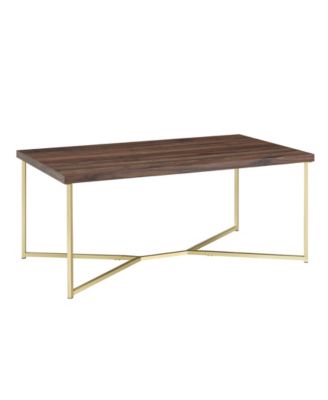 Walker Edison - 42 inc Y Leg Coffee Table in Dark Walnut and Gold