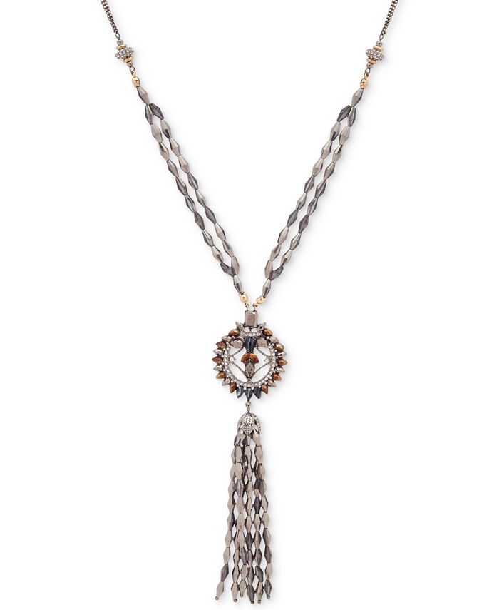 lonna & lilly Two-Tone Crystal, Stone & Bead Tassel Pendant Necklace ...