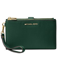 MICHAEL Michael Kors Adele Double-Zip Pebble Leather Phone Wristlet