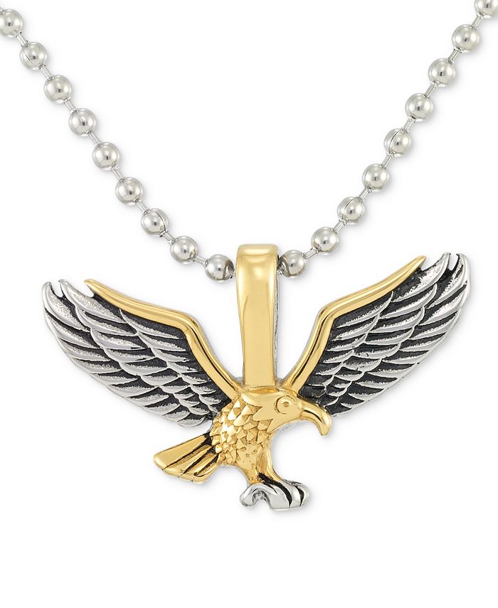 LEGACY for MEN by Simone I. Smith - Two-Tone Eagle 24" Pendant Necklace in Stainless Steel & Yellow and Black Ion-Plate