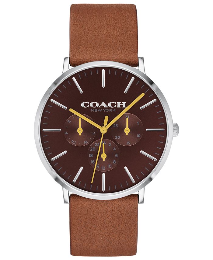 COACH Men's Varick Brown Leather Strap Watch 40mm - Macy's