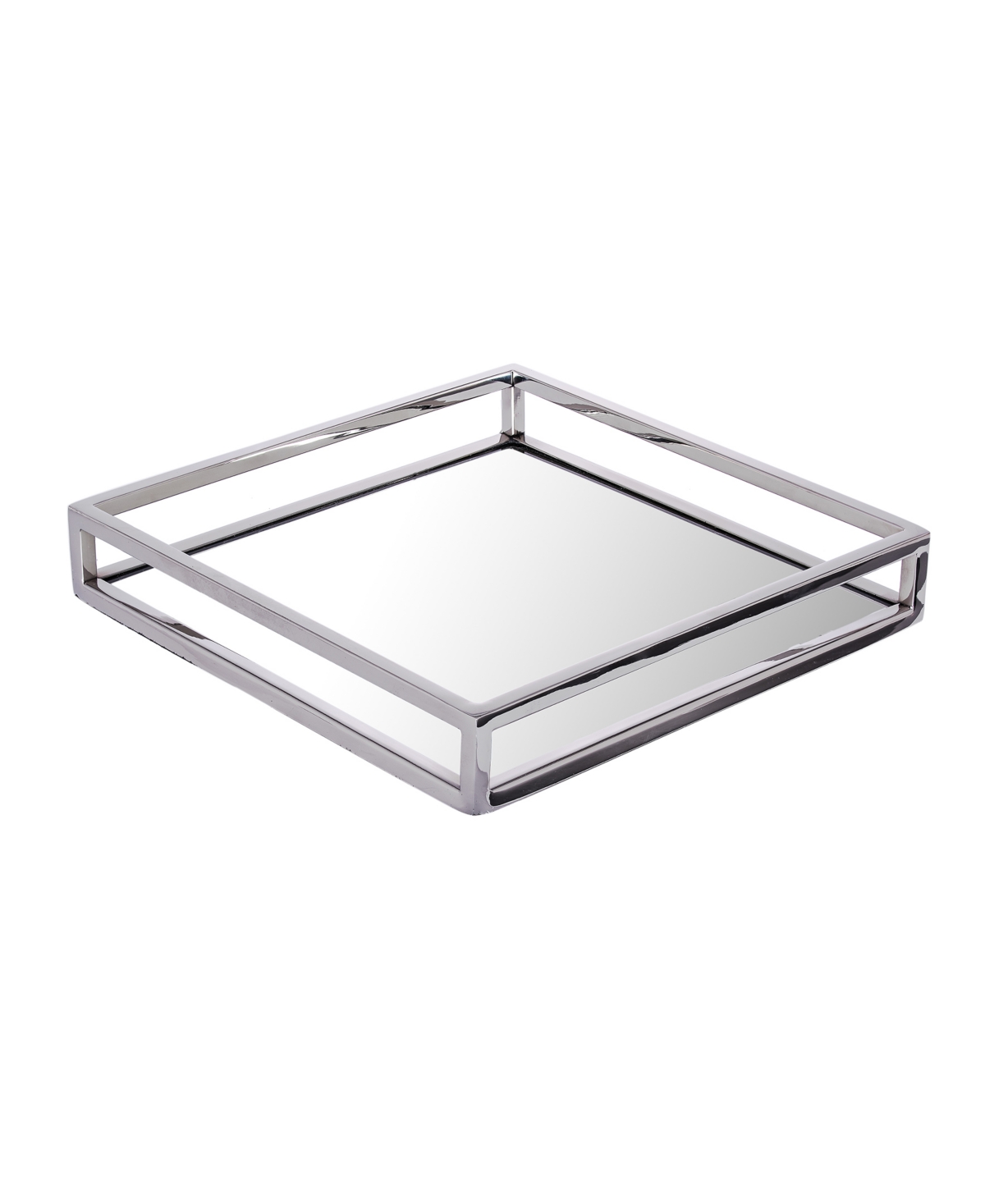 Classic Touch Square Mirrored Tray with Chrome Rails