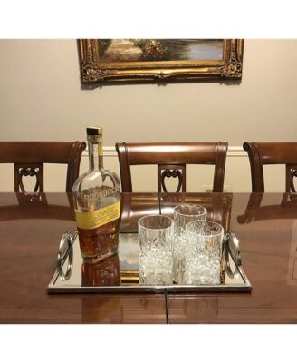 Large Rectangular Mirrored Tray with Chrome Edging and Handles