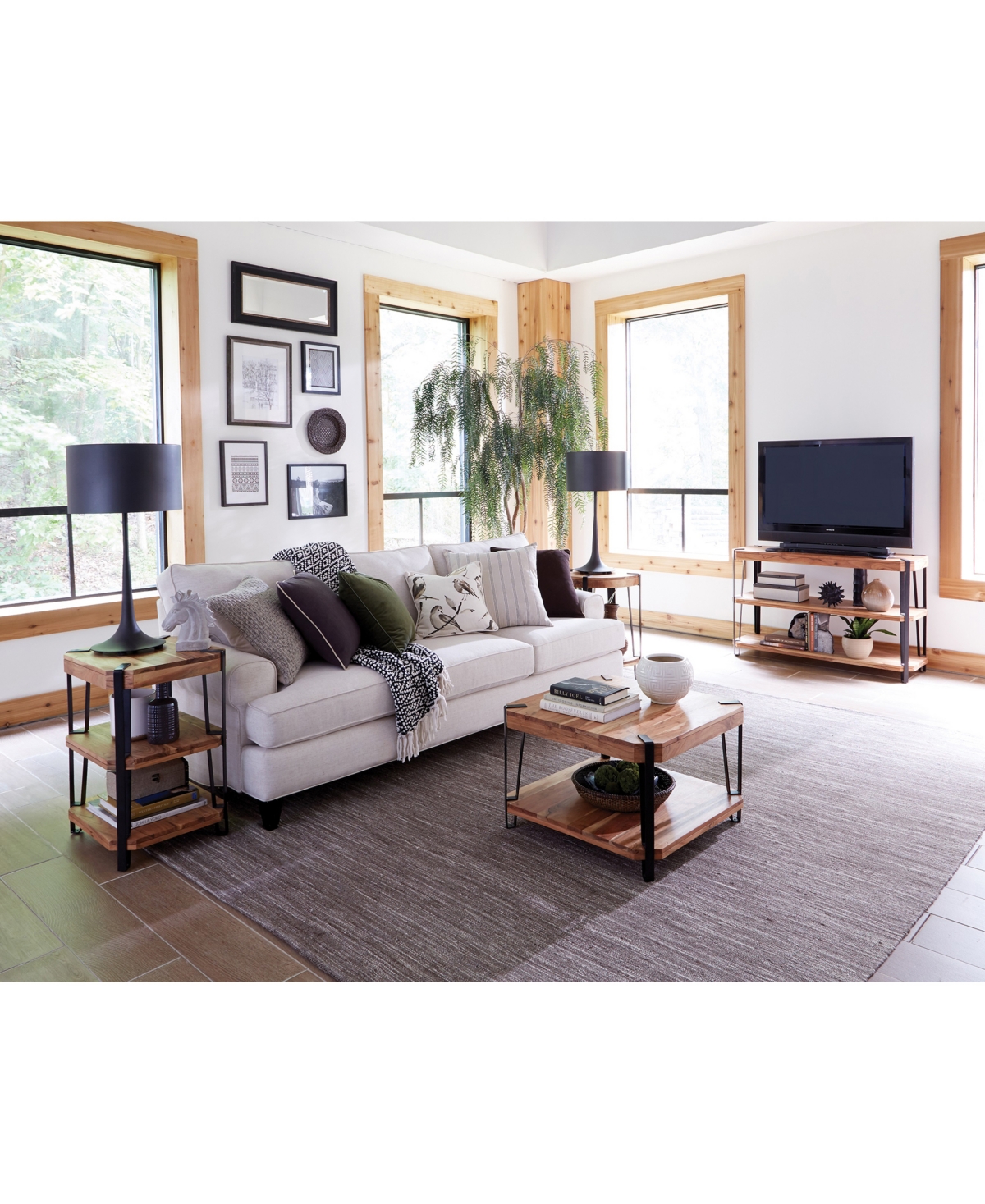 Alaterre Furniture Ryegate Natural Live Edge Solid Wood with Metal Cube Coffee Table