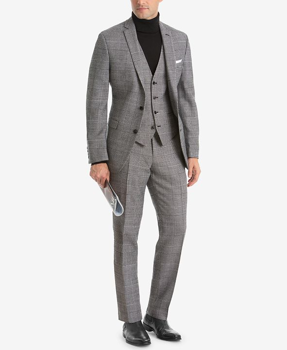 Bar III Men's Slim-Fit Black/White Plaid Suit Pants, Created for Macy's ...