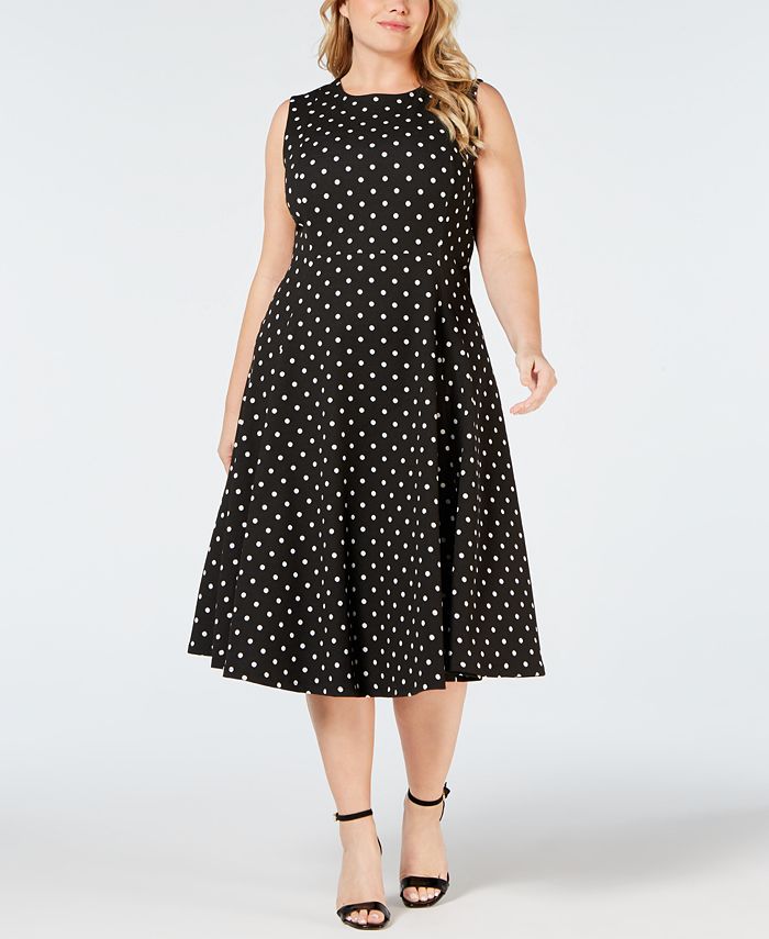 Calvin Klein Clavin Klein Plus Size Polka Dot-Print Fit & Flare Dress ...