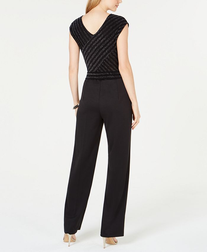 NY Collection Petite Wide-Leg Glitter-Top Jumpsuit - Macy's