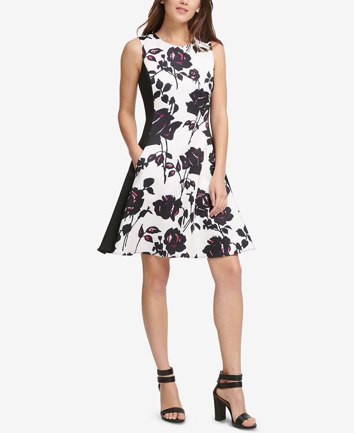 DKNY Colorblock Floral Fit & Flare Dress, Created for Macy's - Macy's