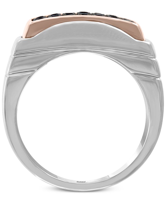 EFFY Collection - Men's Black Sapphire Ring (3/4 ct. t.w.) in Sterling Silver & 18k Rose Gold-Plate