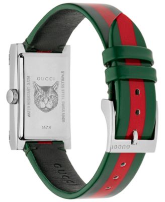 Gucci Women's Swiss G-Frame Green-Red-Green Leather Strap Watch 21x34mm
