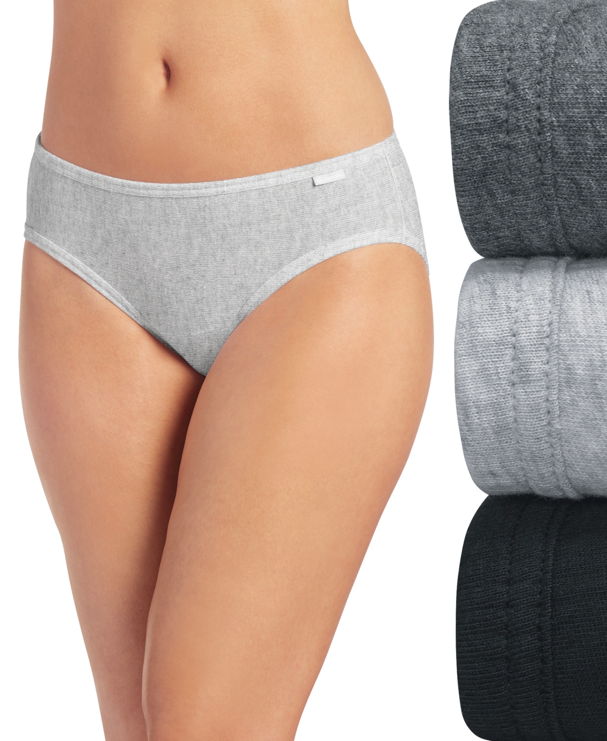 Jockey Elance Bikini Underwear 3 Pack 1489 In Grey Heather,charcoal Grey Heather,black