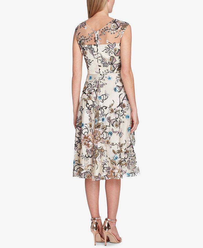 Tahari ASL Embroidered-Floral Sequined Fit & Flare Dress - Macy's