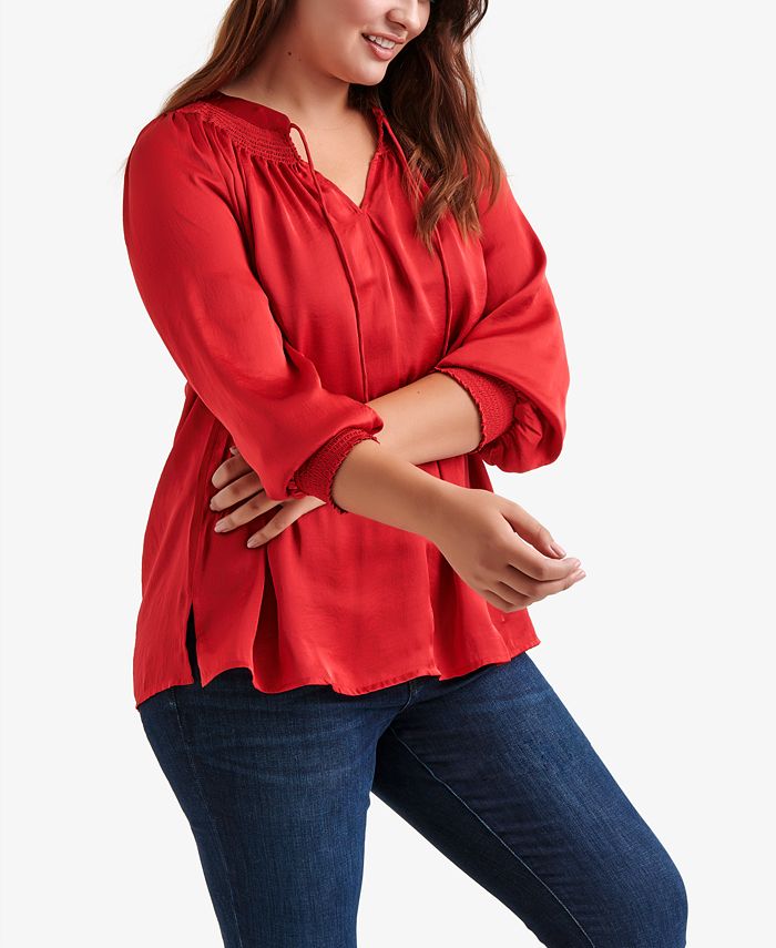 Lucky Brand Plus Size Satin Peasant Top Macy's