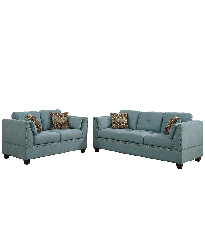 Bobkona Hayden Bonded Leather 2-Pcs Sectional Sofa Loveseat With Adjustable Back Ottoman Not Included